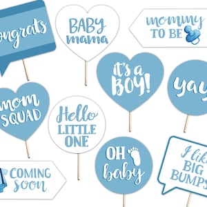Baby Shower Printable Photo Booth Props - Baby Boy - Blue and White - 10 Hand Painted Signs