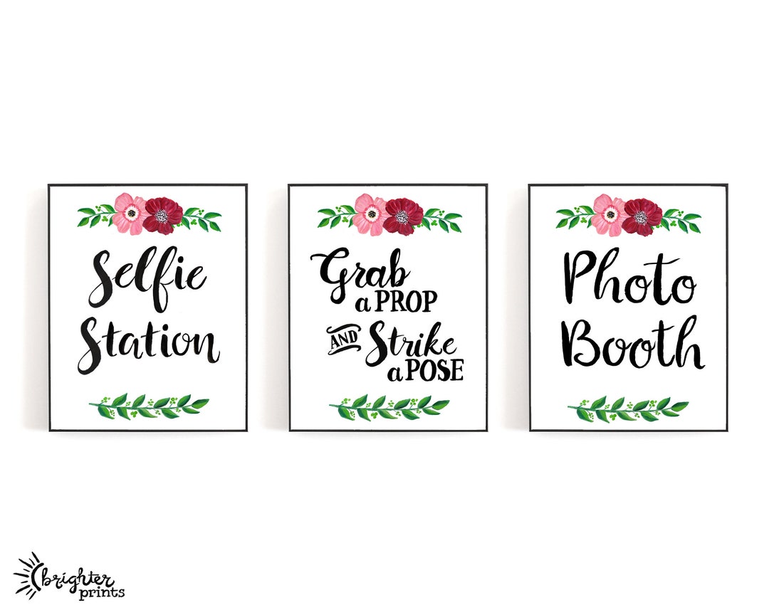 Printable Photo Booth Signs Set of 3 - 8x10 or 8.5 X 11 - Floral Decor ...