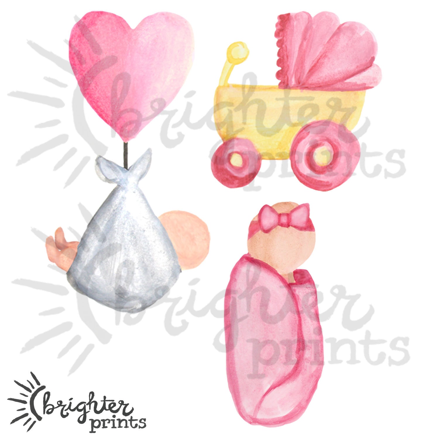 Baby Girl Clipart - 10 PNG Watercolor Elements - Baby Shower Pink ...