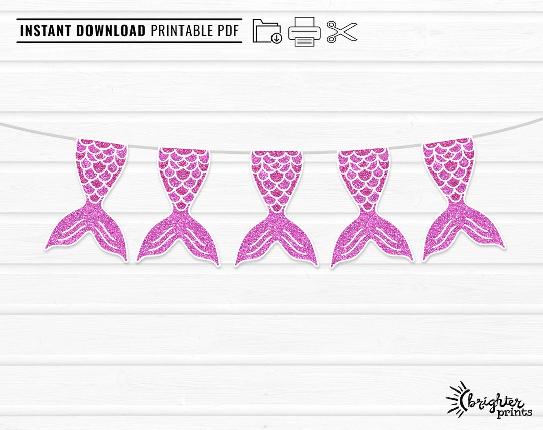 Printable Mermaid Tail Banner DIY Instant Download Digital PDF PNG for Printable Mermaid Tail Banner DIY Instant Download Digital PDF PNG for