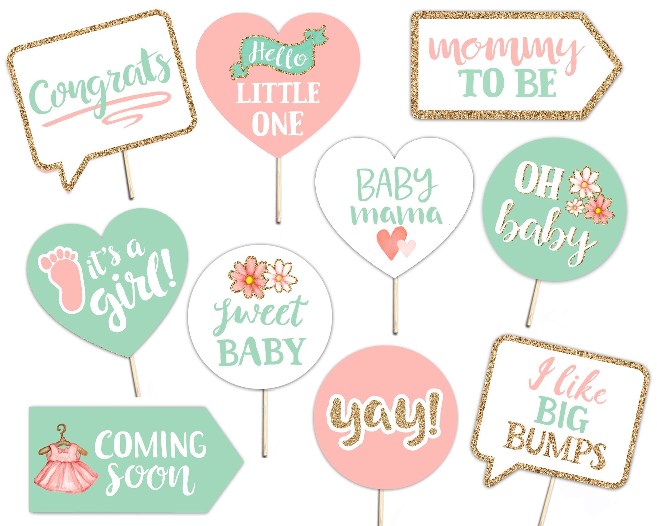 Baby Shower Printable Photo Booth Props Baby Girl Gold Etsy Nederland