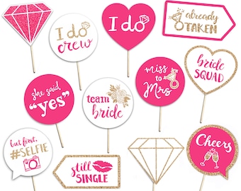 Bachelorette Party Printable Photo Booth Props Gold Pink and - Etsy