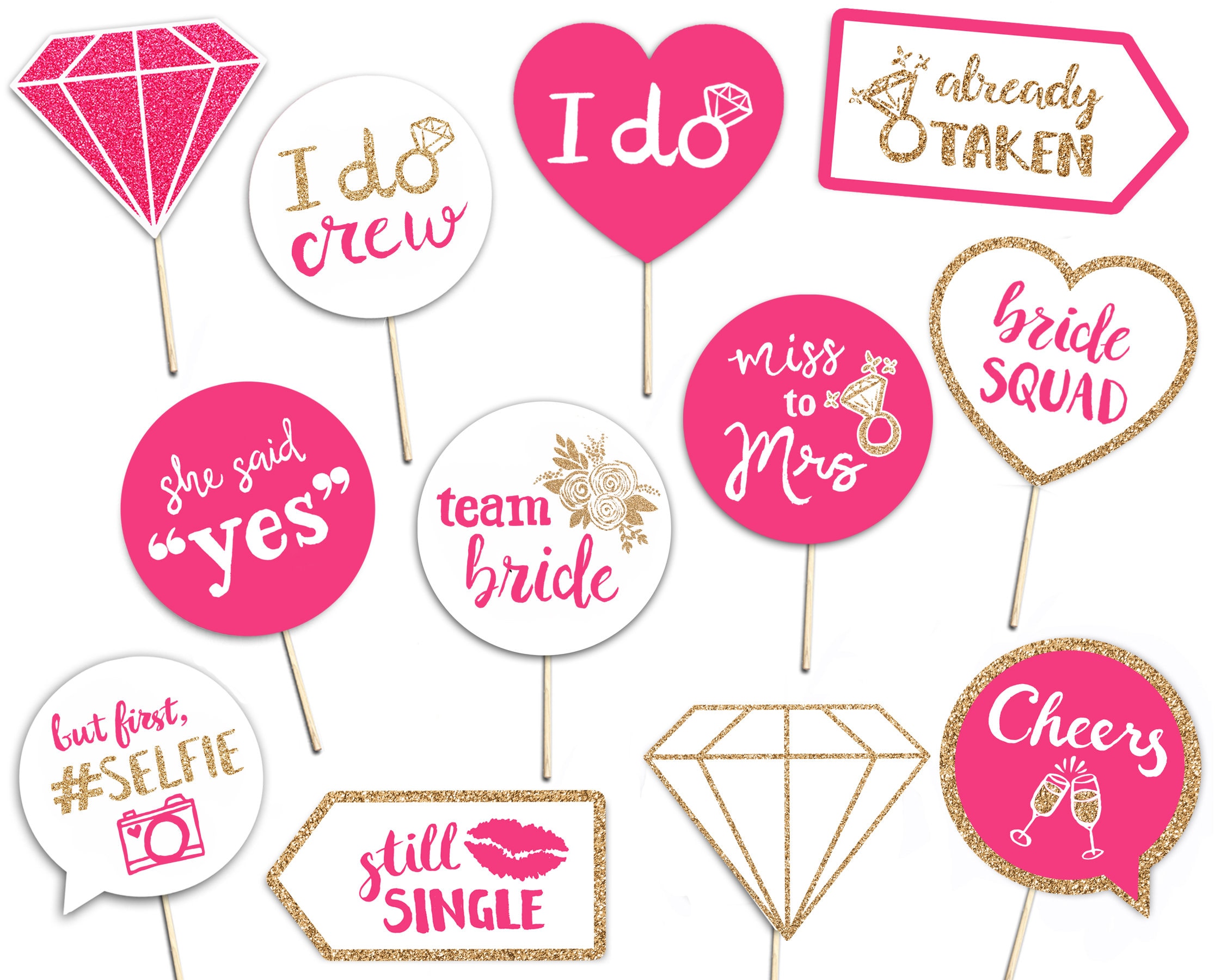 Bachelorette Hen Party Gold Blush Pink And White 12 Hand Painted Signs Bridal Shower Printable