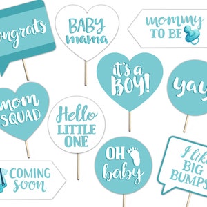Baby Shower Printable Photo Booth Props - Baby Boy - Blue and White - 10 Hand Painted Signs