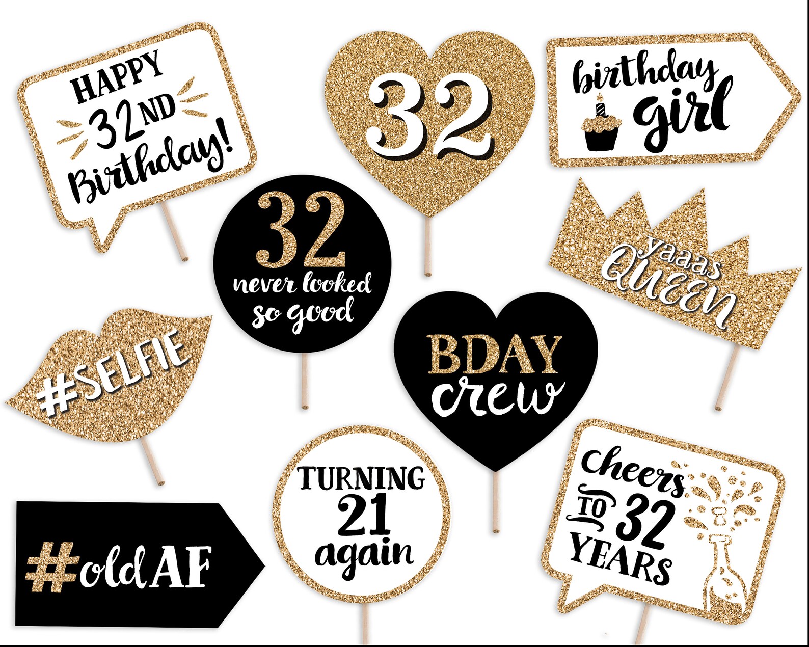 32nd Birthday Printable Photo Booth Props 10 Signs Instant - Etsy