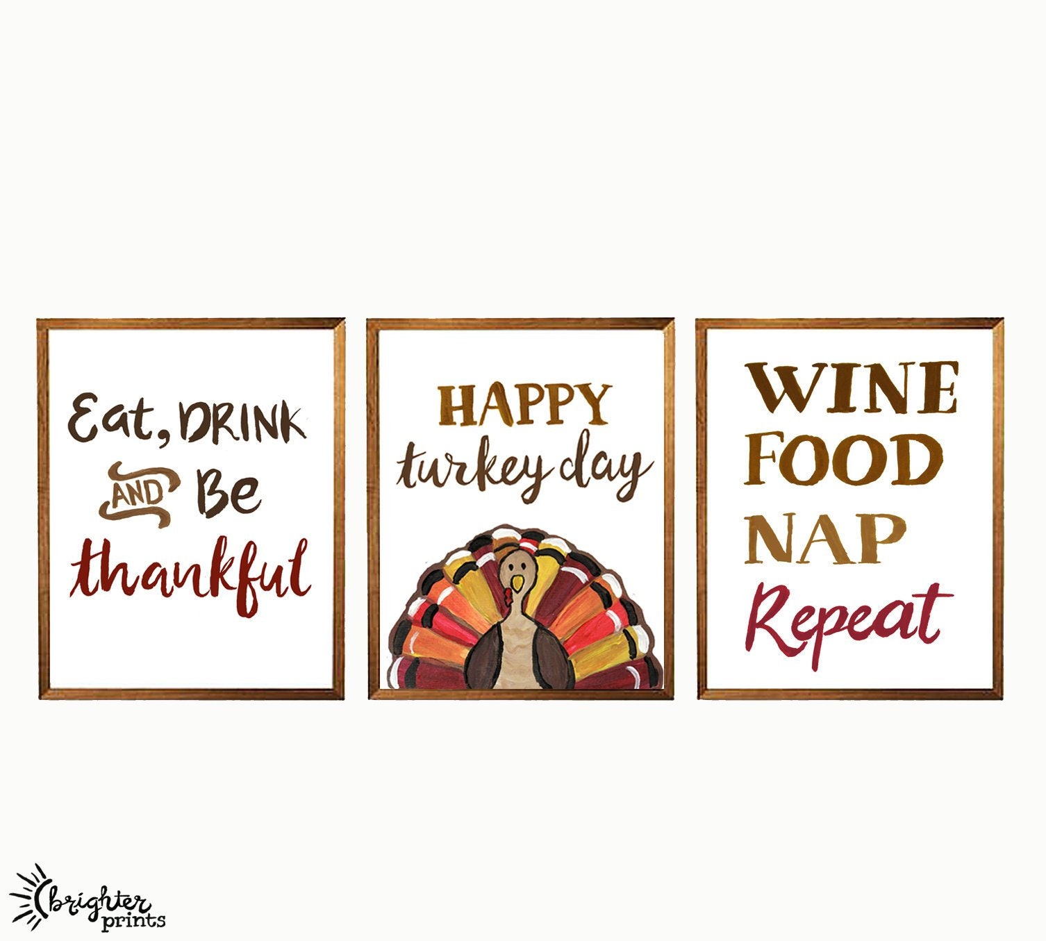 Thanksgiving Printable Wall Art - Set of 3 8x10 Prints - Happy Turkey ...
