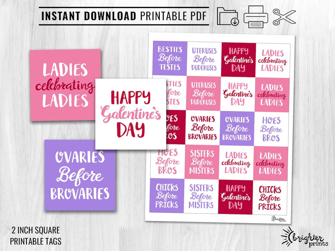 Printable Gift Tags Galentines Day 2 X 2 Squares Instant Download and ...