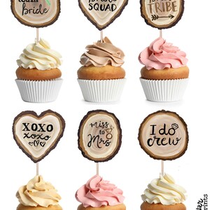 Bridal Shower Cupcake Toppers Printable - Hand Painted Wood Slices 6 ...