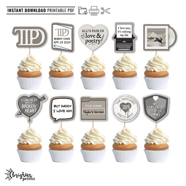 Printable Cupcake Toppers The Tortured Poets Department | Instant Download DIY TTPD Party Decor | TS Eras