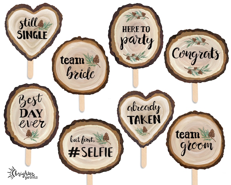 Rustic Wedding Printable Photo Booth Props 8 Hand Painted