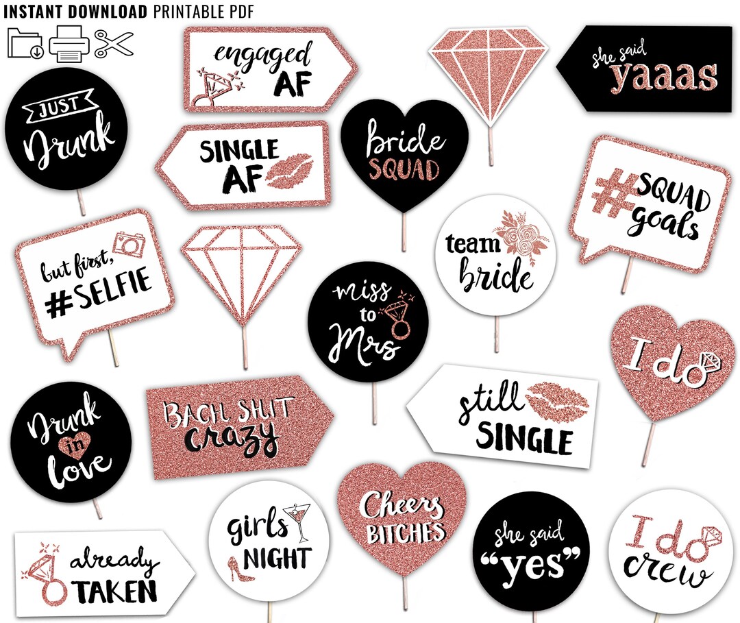 Printable Bachelorette Party Photo Booth Props - INSTANT DOWNLOAD - 20 ...