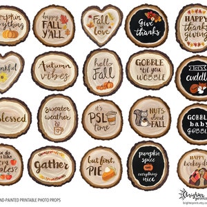 Fall Party Photo Booth Props - 20 Printable Hand Painted Wood Slice ...