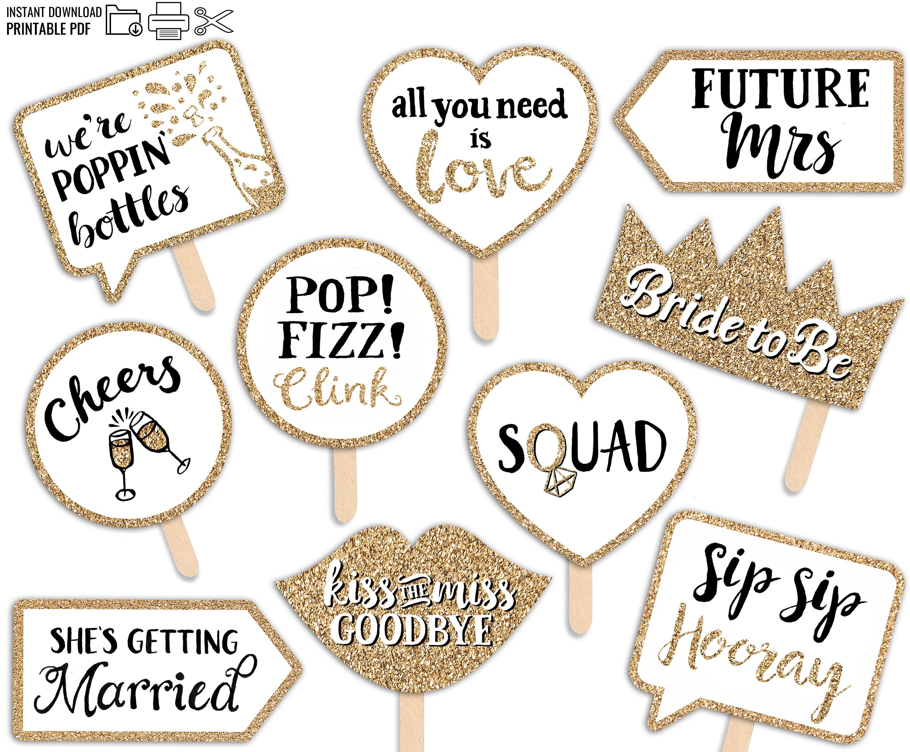 Printable Bridal Shower Photo Booth Props Bride Photobooth Set Hen Party Supplies Sticker
