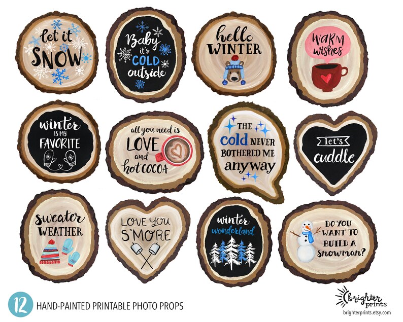 Printable Photo Booth Props Winter Party Hand Painted Etsy
