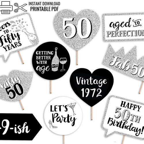 50th Birthday Printable Photo Booth Props INSTANT DOWNLOAD - Etsy