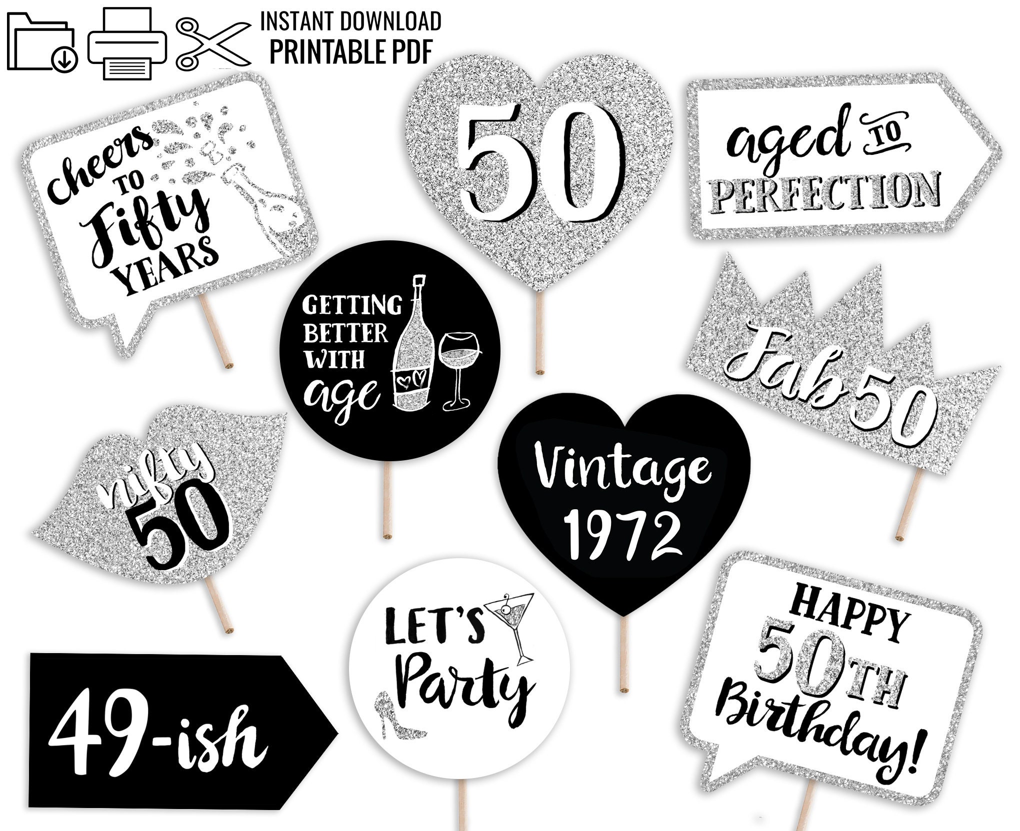 50th Birthday Printable Photo Booth Props INSTANT DOWNLOAD - Etsy