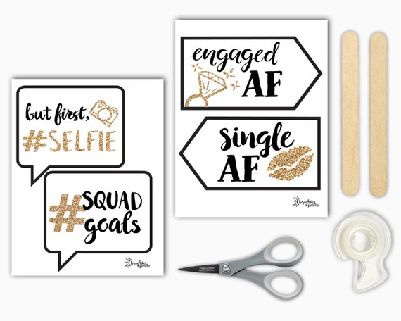 Funny Engagement Printable Photo Booth Props 12 Signs Gold 
