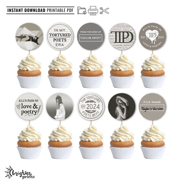 Printable Cupcake Toppers The Tortured Poets Department | Instant Download DIY Party Decor | TS Eras