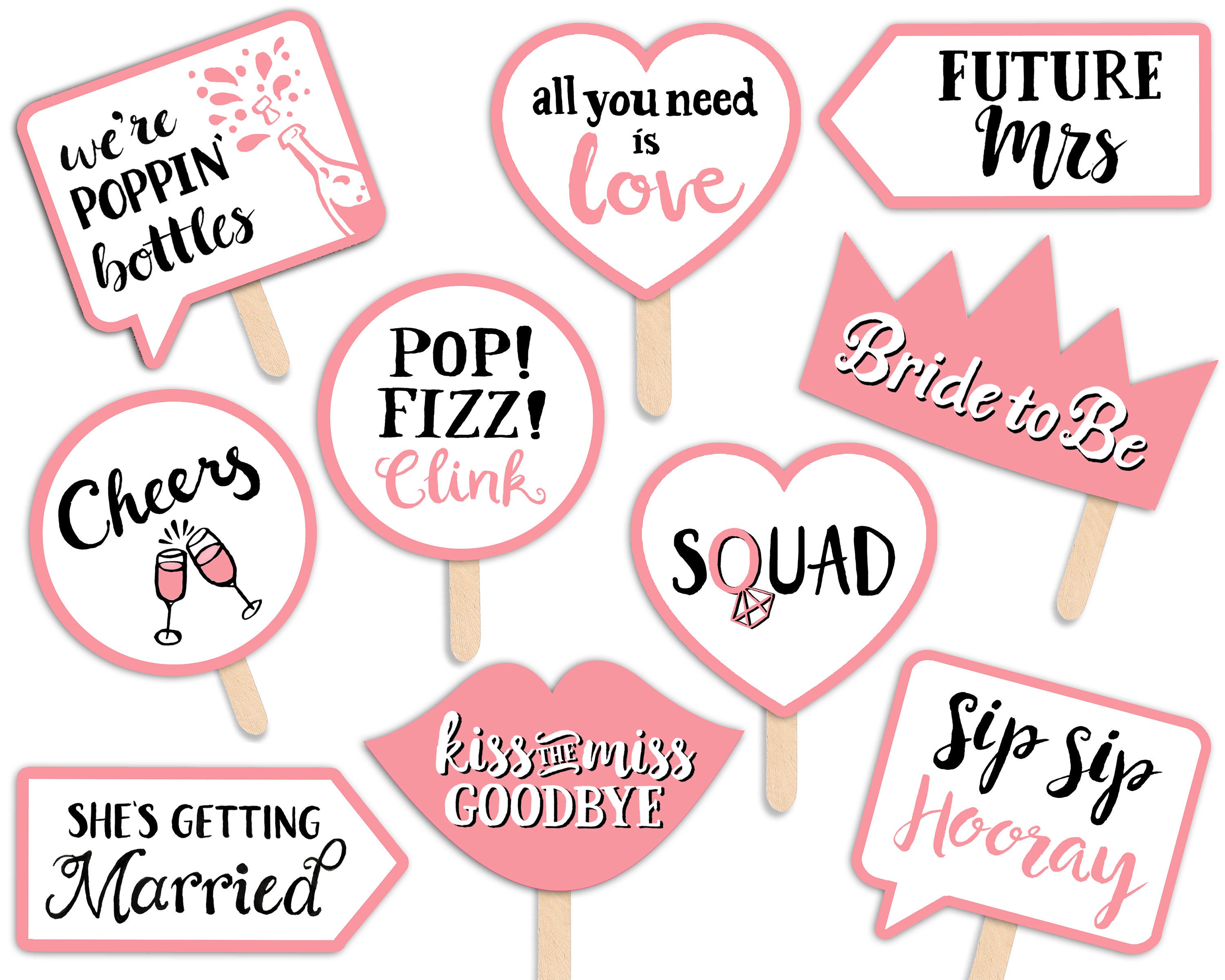 Bridal Shower Printable Photo Booth Props Pink and White image