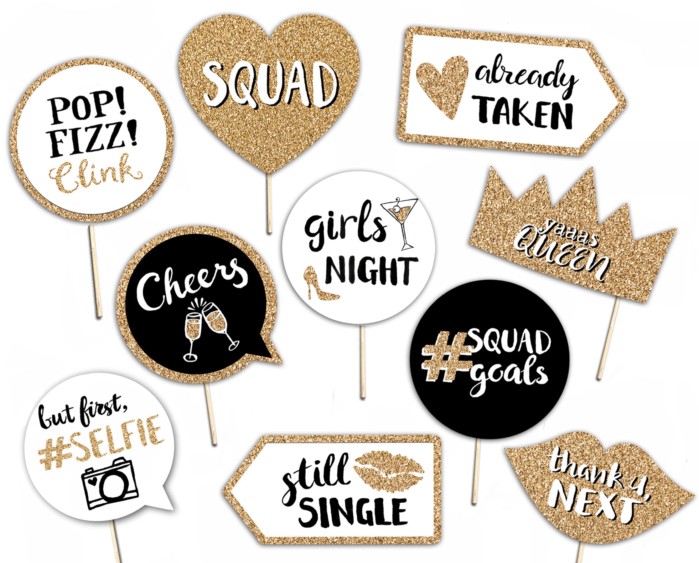24-Piece Birthday Photo Booth Props - Gold & Black Party Decor