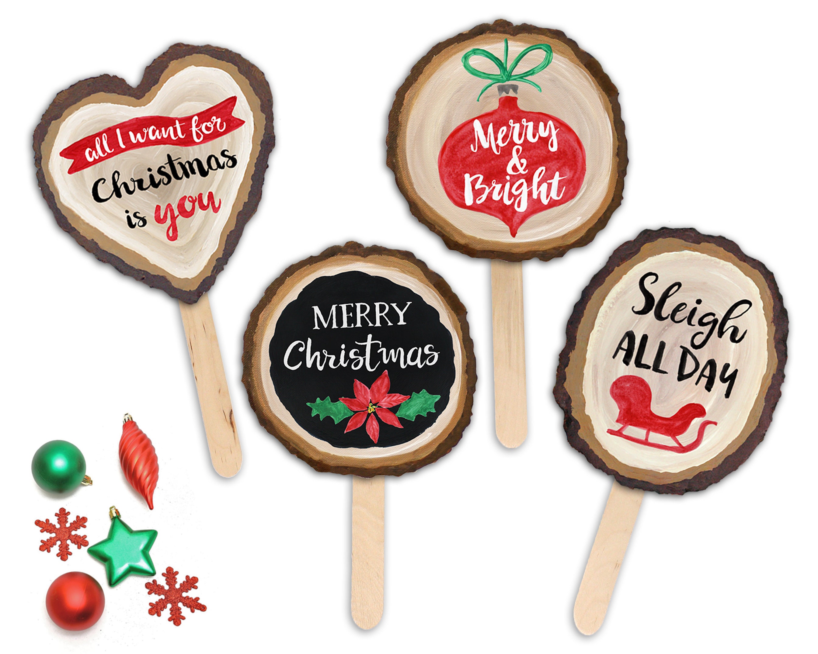 Sticks Christmas Themed Party Photo Props Signs Wedding Xmas Table Decor Booth