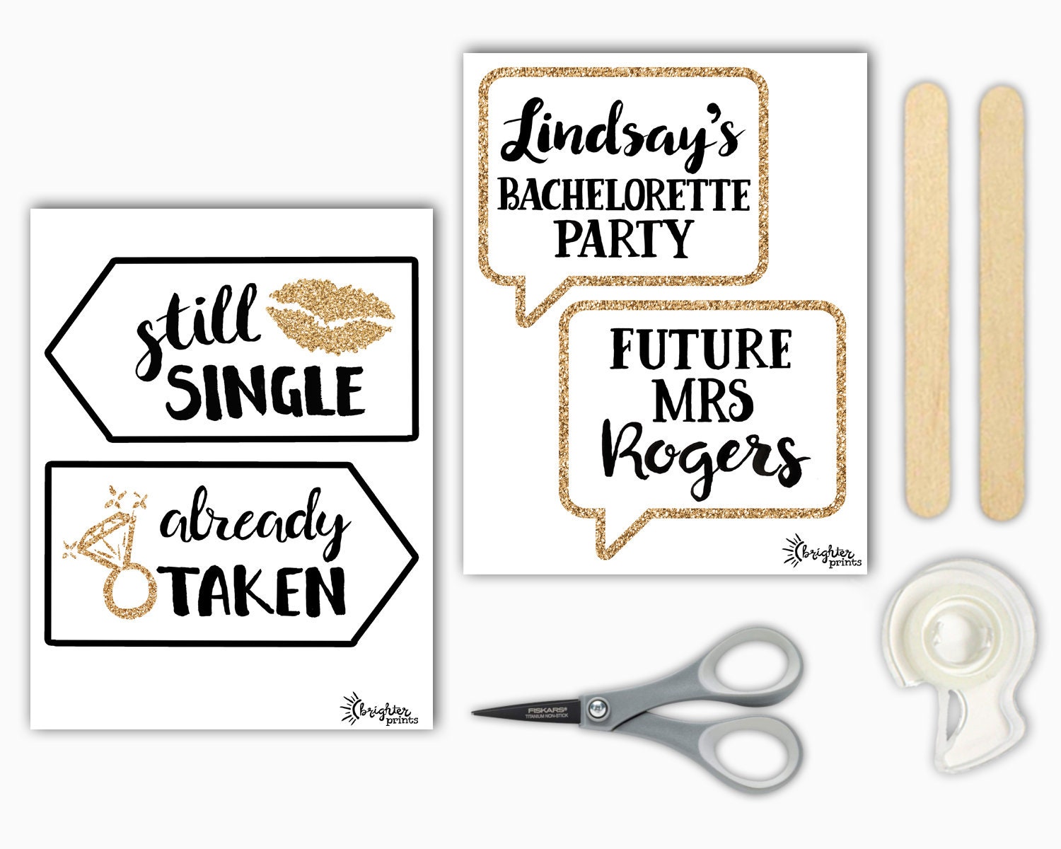 CUSTOM Bachelorette Party Printable Photo Booth Props Gold - Etsy