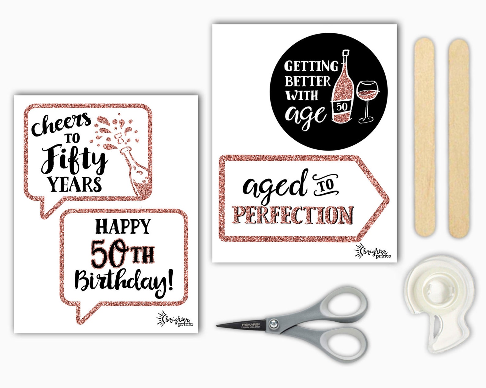 50th Birthday Printable Photo Booth Props Hot Pink Black and - Etsy