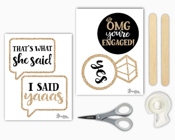 Funny Engagement Printable Photo Booth Props 12 Signs Gold 