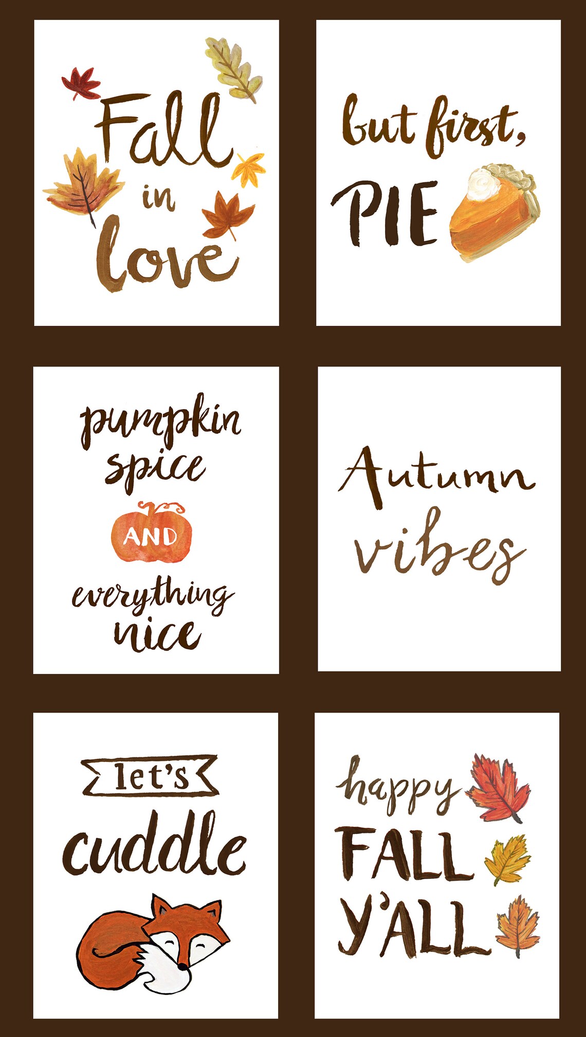 Fall Printable Wall Art - Set of 6 Hand-painted Prints - Autumn Wall ...