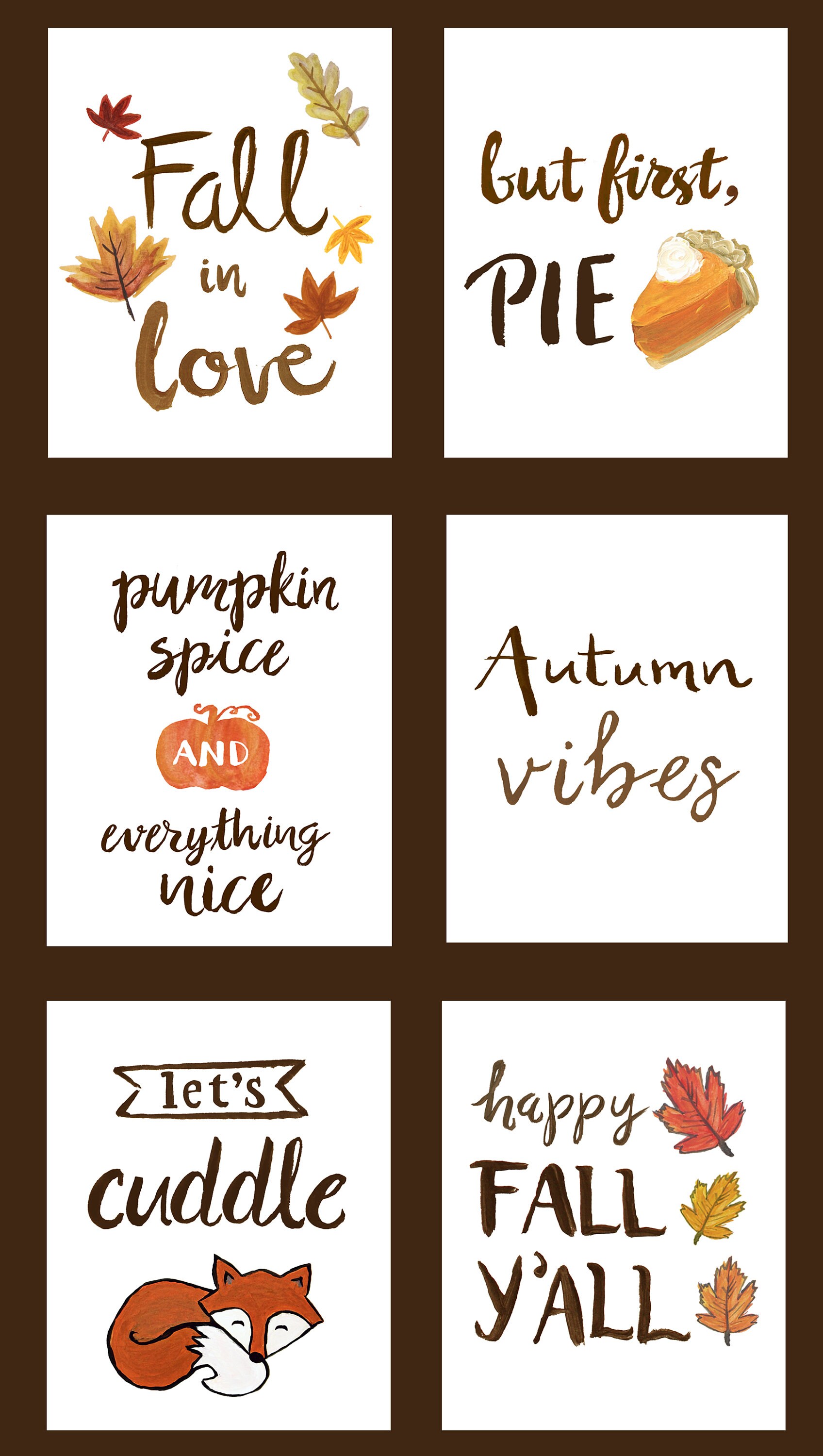 Fall Printable Wall Art - Set of 6 Hand-painted Prints - Autumn Wall ...