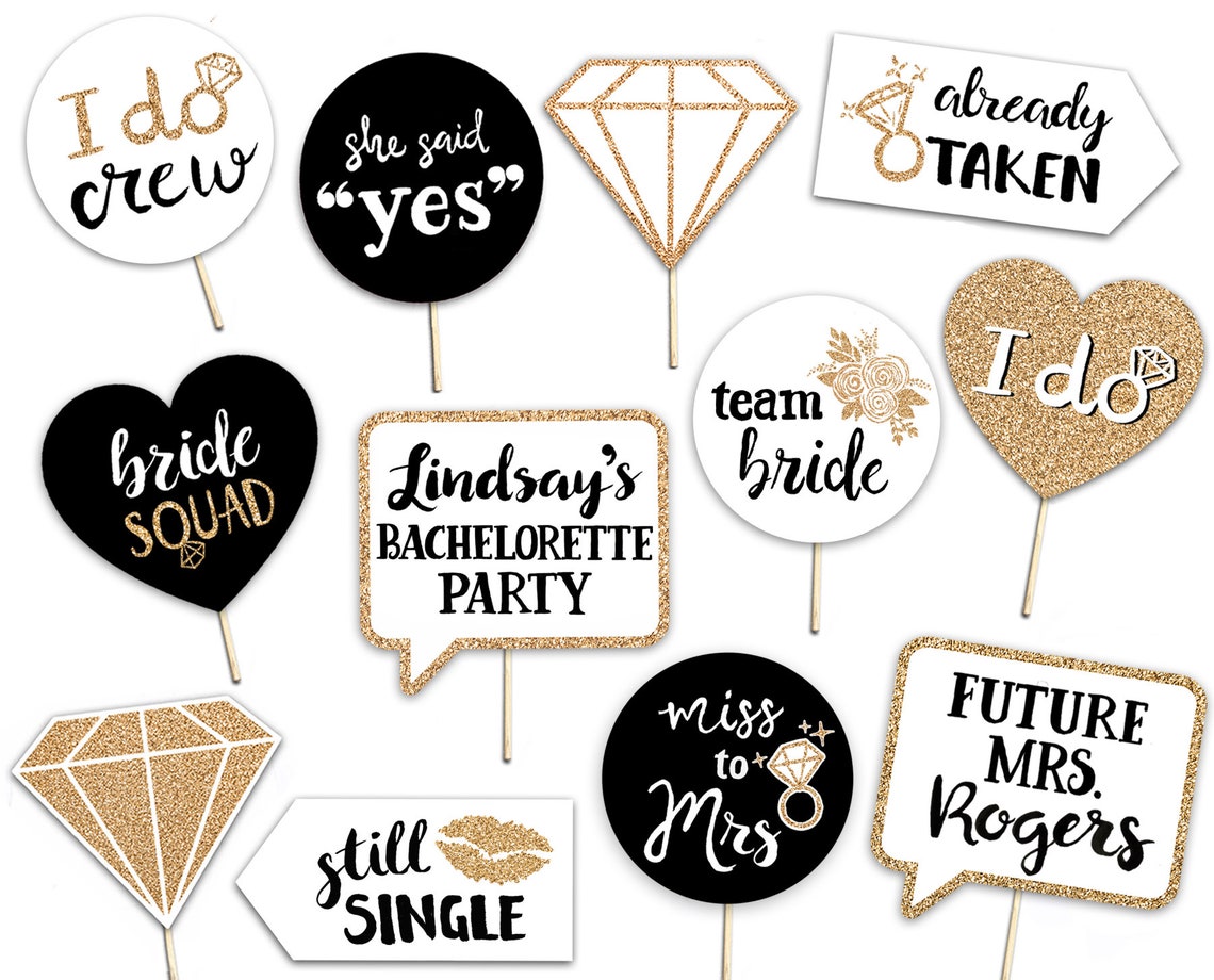 CUSTOM Bachelorette Party Printable Photo Booth Props Gold - Etsy