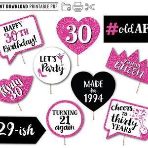30th Birthday Printable Photo Booth Props Hot Pink 10 Signs Flirty ...