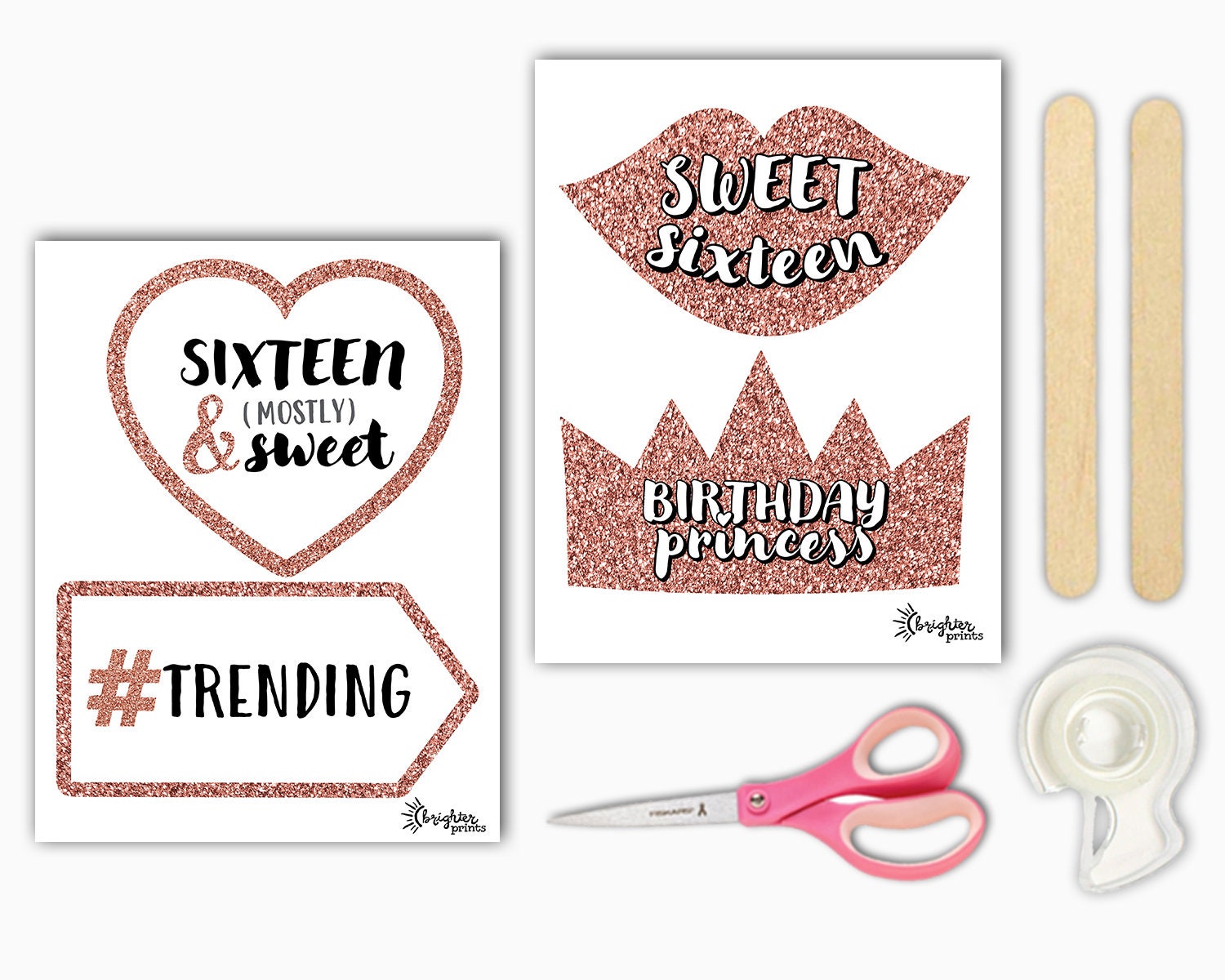 Puntelli Per Cabina Fotografica 16° Compleanno - 20 Pezzi Con Bastoncini - Rosa Accessori Per Feste Sweet Sixteen - 3