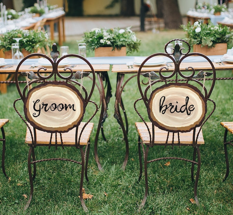 Mr and Mrs Bride and Groom Rustic Wedding Decor Wedding Party 20 Printable Wedding Chair Signs Wood Slice