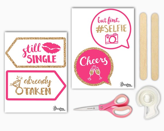 Bachelorette Party Printable Photo Booth Props Gold Pink and White