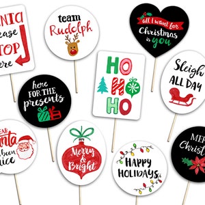 Christmas Photo Booth Props - 10 Printable Hand Painted Signs - White Black Red and Green - Christmas Holiday Decor Photobooth
