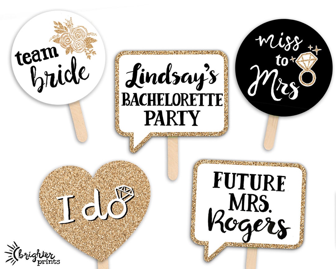 CUSTOM Bachelorette Party Printable Photo Booth Props Gold Black and