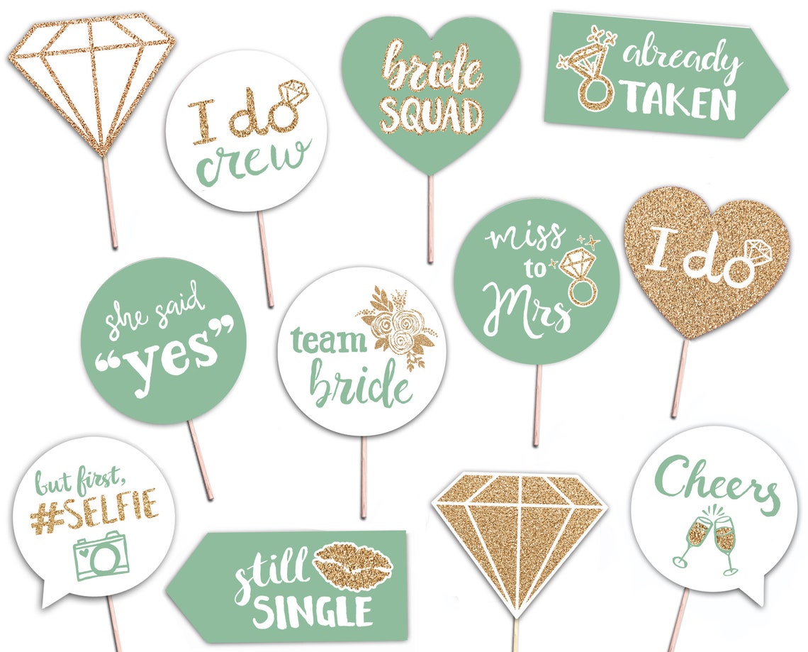 Bridal Shower Printable Photo Booth Props - Green Gold and White - 12