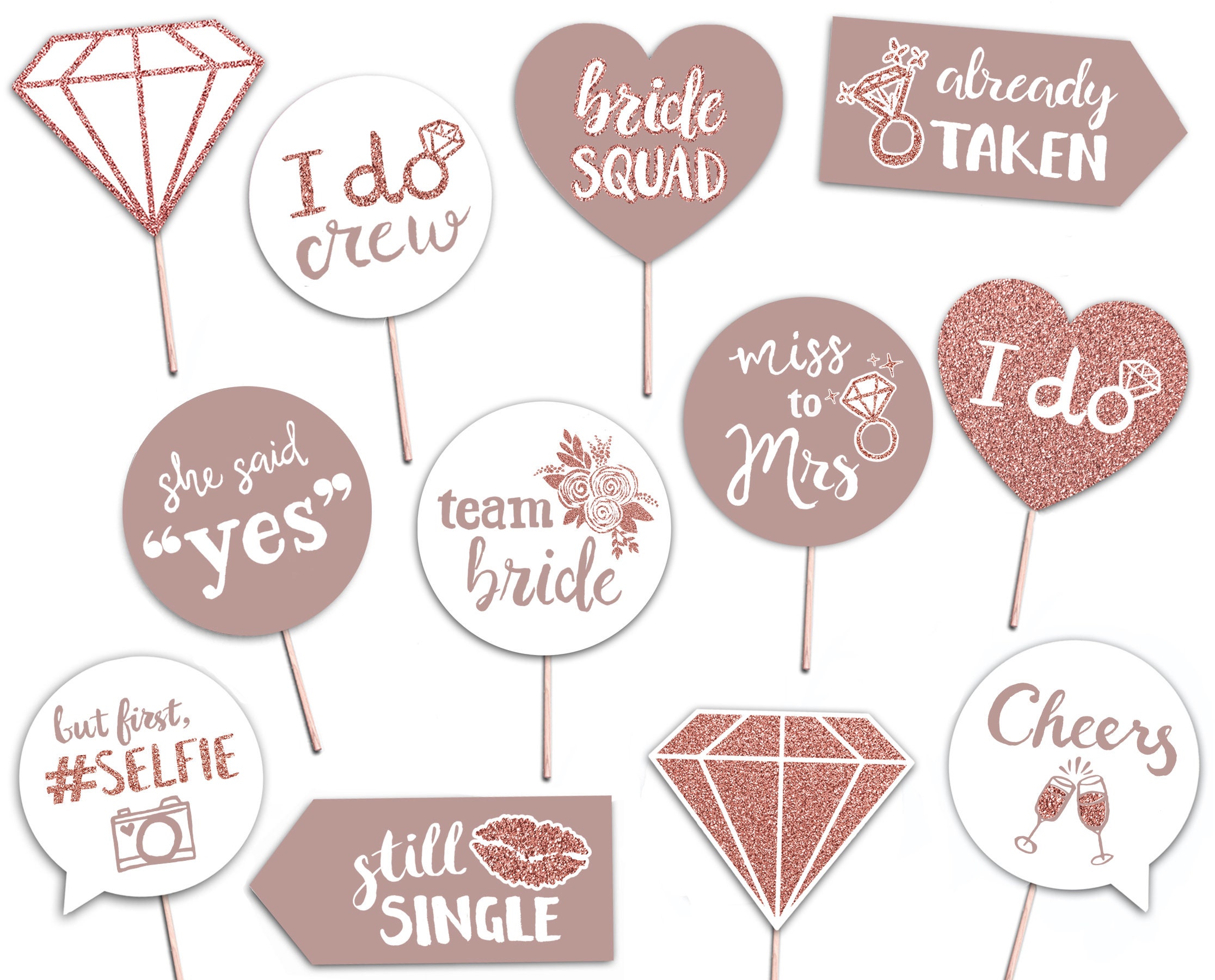 Bridal Shower Printable Photo Booth Props Rose Gold Blush Etsy