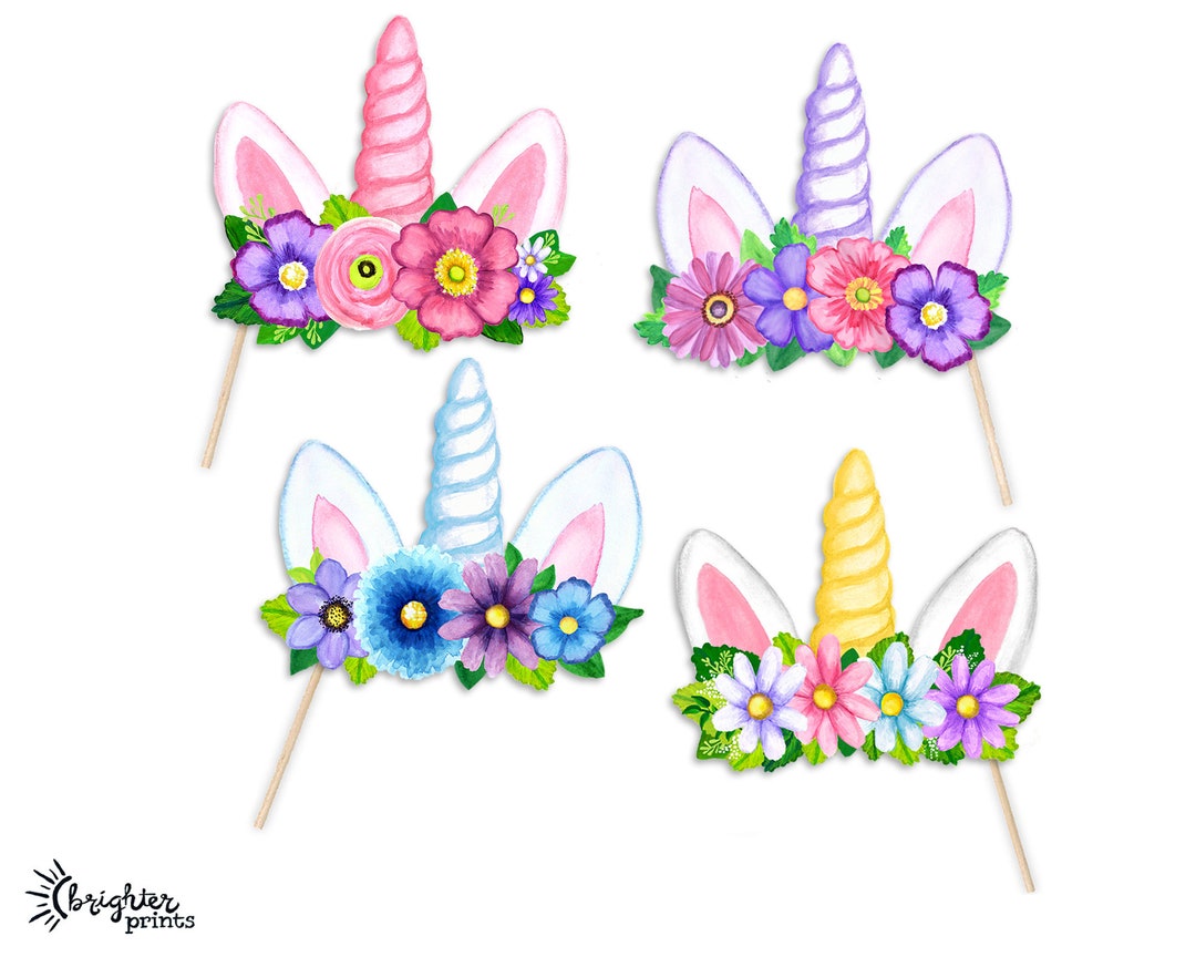 Printable Unicorn Crowns Party Photo Booth Props 4 Headbands Unicorn ...