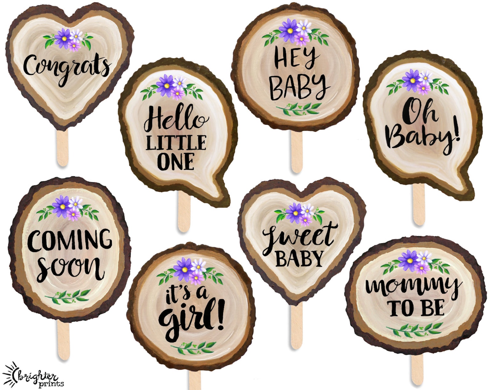 Rustic Baby Shower Girl Printable Photo Booth Props Purple Etsy