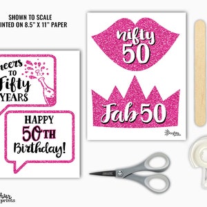 50th Birthday Printable Photo Booth Props - Hot Pink - 10 Signs ...