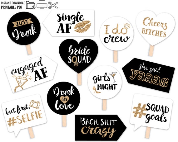 Funny Engagement Printable Photo Booth Props 12 Signs Gold 