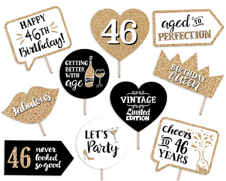 46th Birthday Printable Photo Booth Props 10 Signs Instant - Etsy