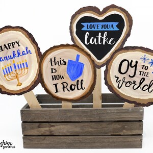 Hannukah Photo Booth Props - 12 cartelli stampabili in legno dipinti a mano - Cabina fotografica rustica per feste