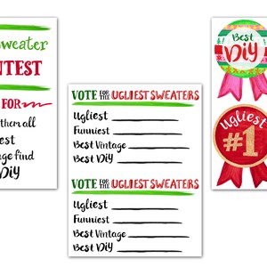 Printable Ugly Sweater Party Pack - Signs, Voting Ballots, Ribbon ...