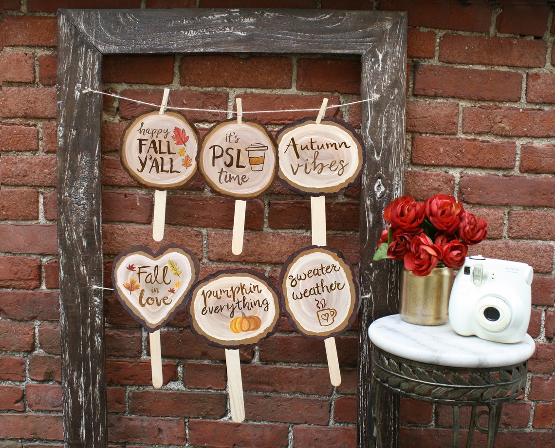 Fall Party Photo Booth Props 20 Printable Hand Painted Wood | Etsy
