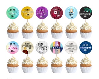 Printable Eras Cupcake Toppers | Set of 12 | Instant Download DIY Party Decor | All 11 Eras | TS Inspired