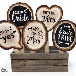 Bachelorette Party Photo Booth Props - 8 Printable Hand Painted Wood Slice Signs - Rustic Wedding - Bridal Shower - Photobooth