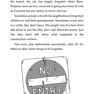 May include: A weathered, gray and white sign with the words "NO ENTRY" in black lettering. The sign is mounted on a metal pole.